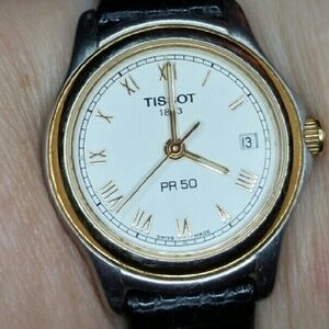 Authentic Tissot pr50 Black Leather Strap Watch